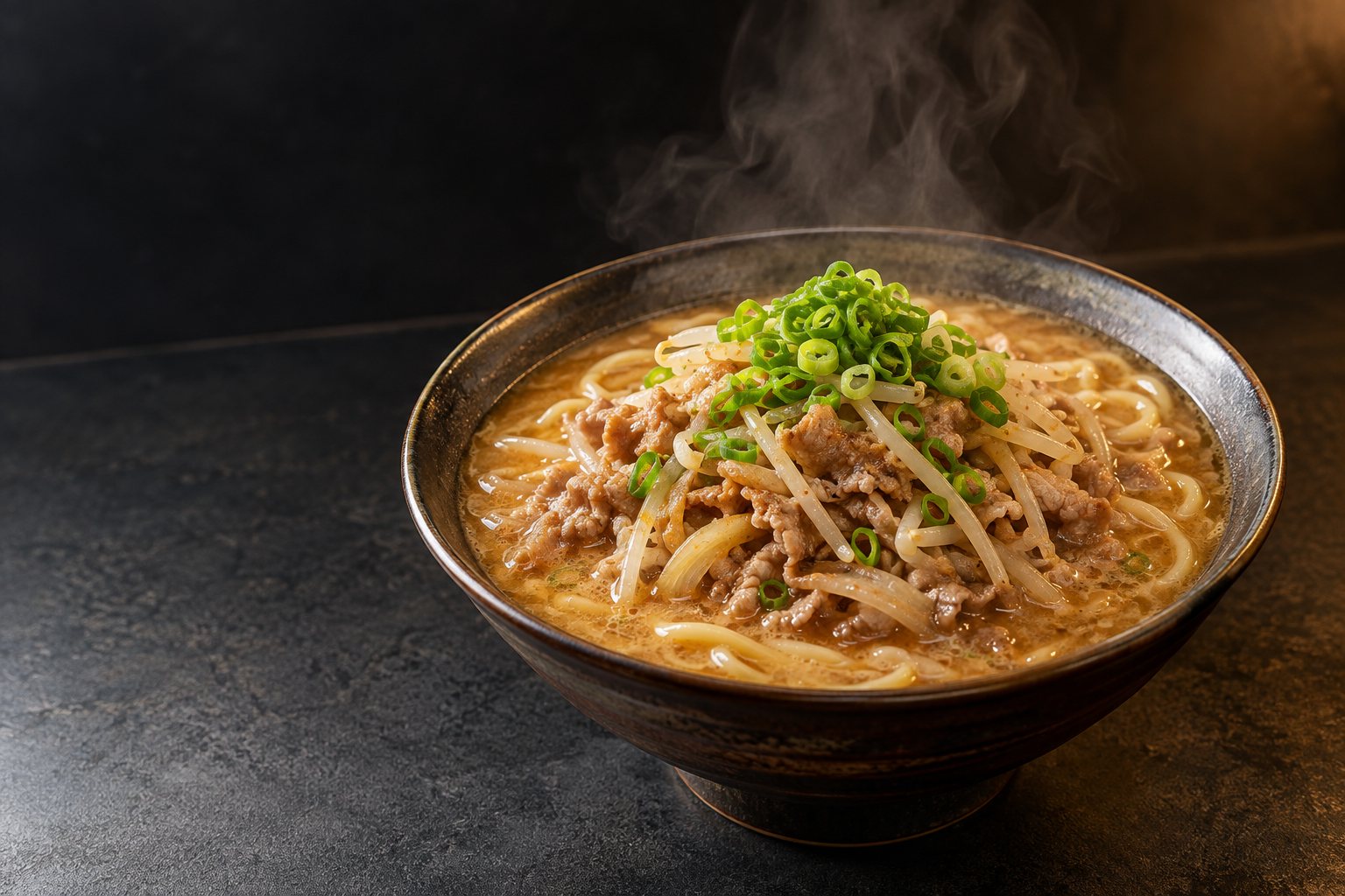 豚肉ともやしを合わせた味噌らぁ麺(AI生成イメージ)